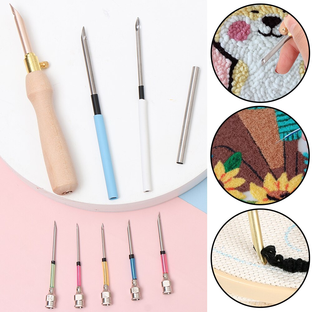11Pcs Punch Needle Embroidery Kits Wooden Yarn Embroidery Pen