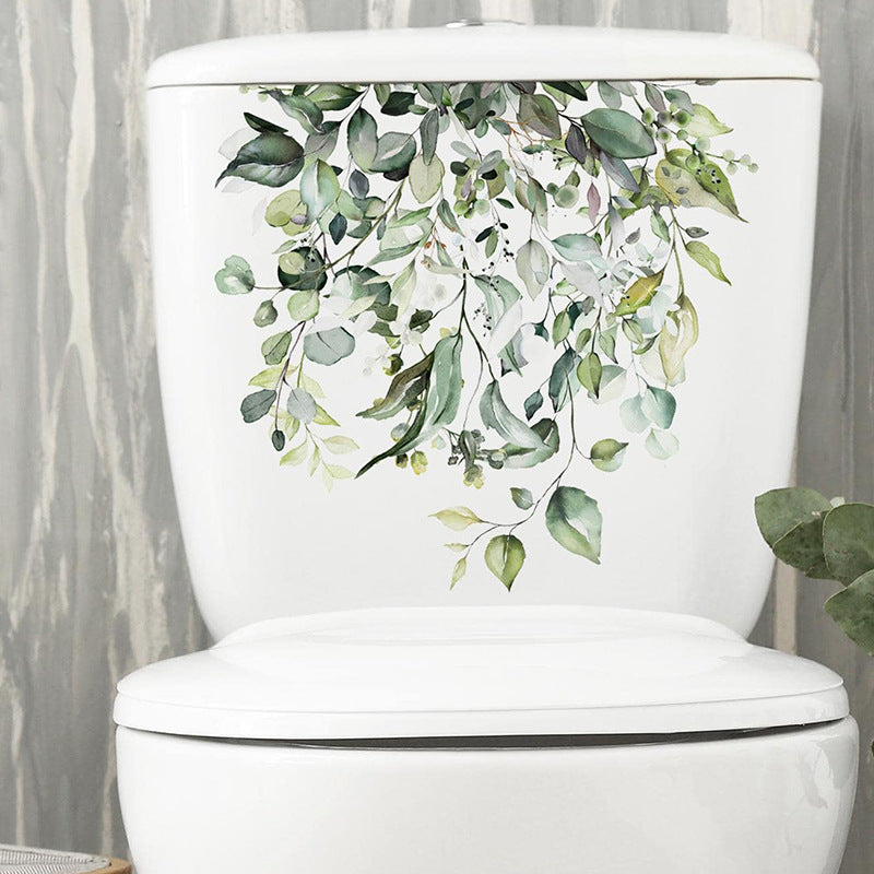 Green Plant Leaves Bathroom Toilet Sticker