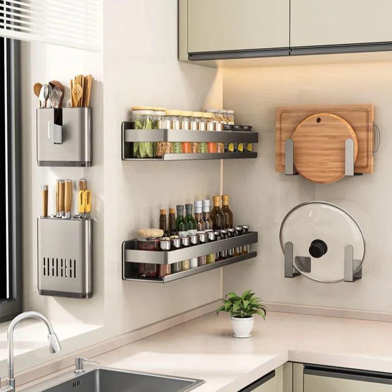 Wall-Mounted Spice Rack Multifunctional Item Shelf Kitchen Tools