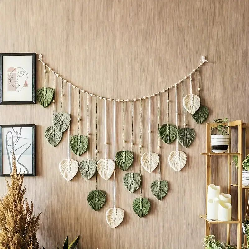 Boho Home Decoration, Macrame Tapestry Macrame Leaf