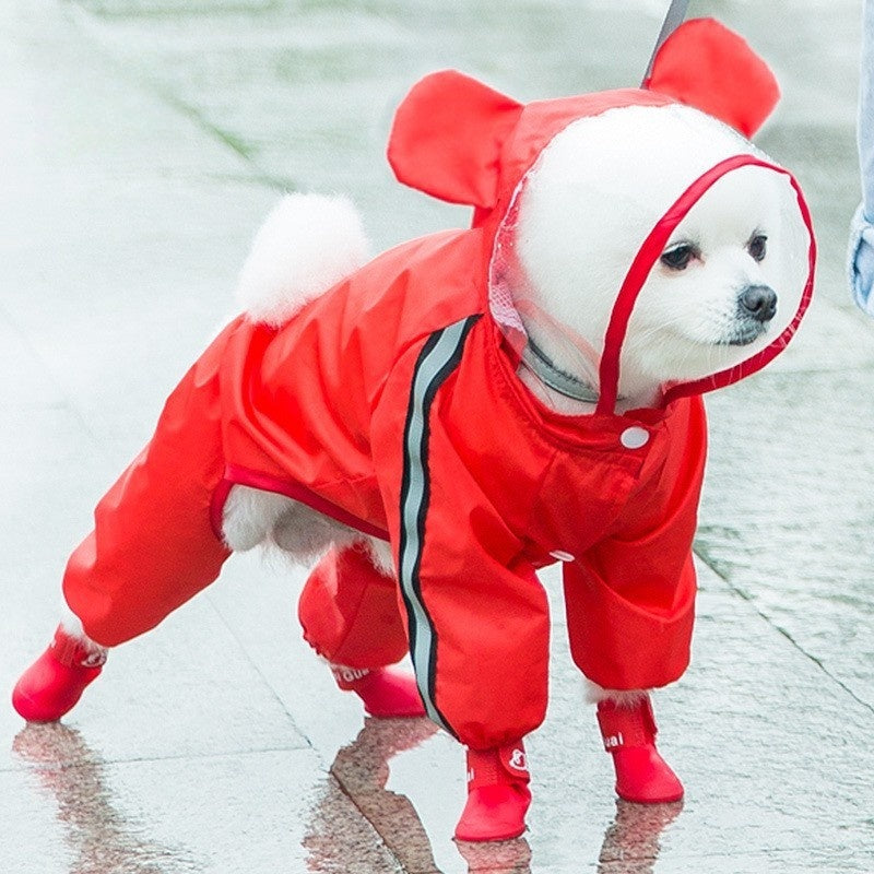 Pet Dog Raincoat Waterproof Reflective Rain Coat Cute Bear Shape Dog