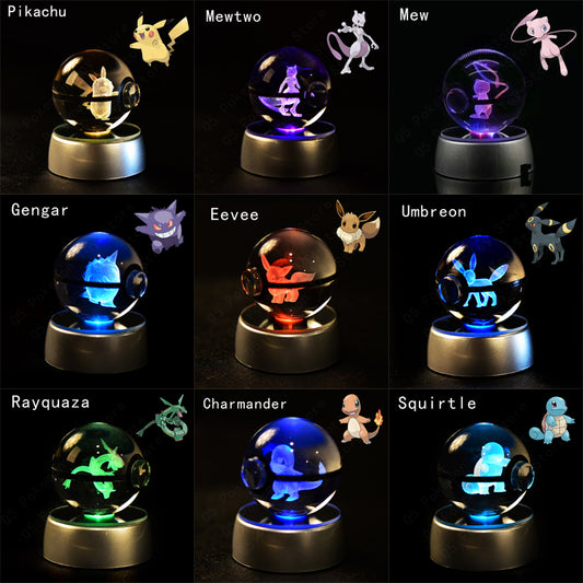Pokémon 3D Crystal Ball Pikachu Ginger Mew Metso Figurines Lamp