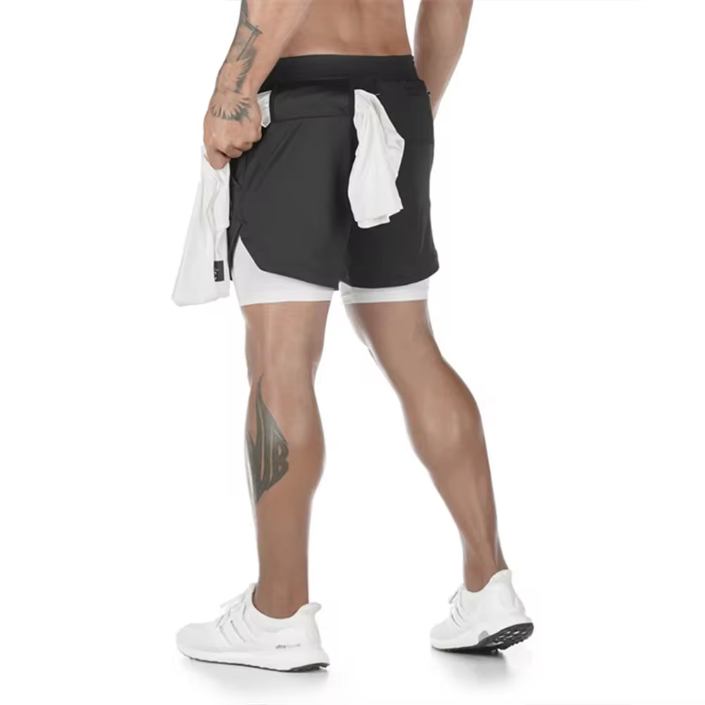 2024 Summer Men's New Fashionable Trend Leisure Gym Fitness Sports Double layer Shorts