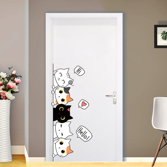 1PC Carton Cute Cat Stickers For Decorating Bedroom Wardrobe Doors