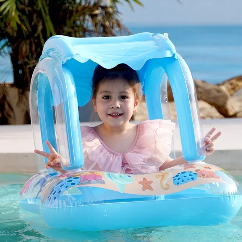 Baby Swimming Float with Sun Canopy Toddler Inflatable Swim Ring