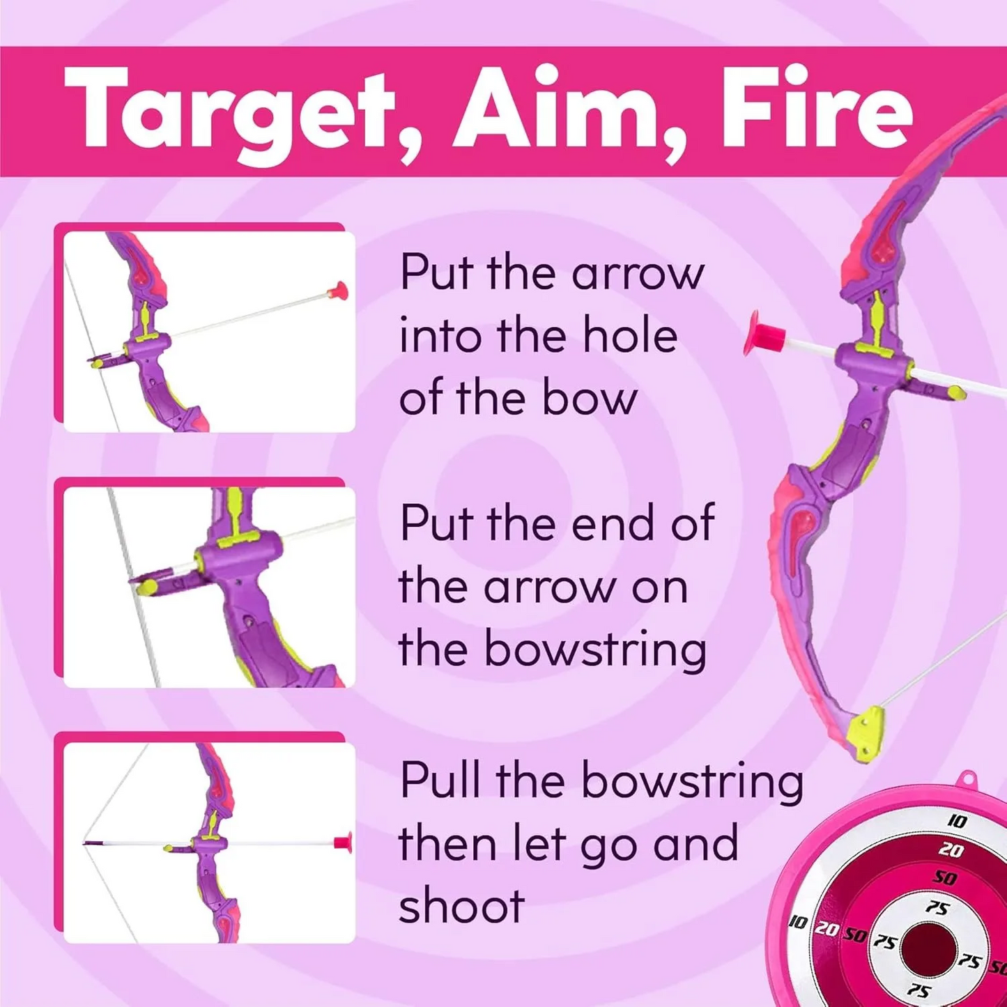 Kids Shooting Set Bow and Arrow Set with Flashing Pink LED Lights
