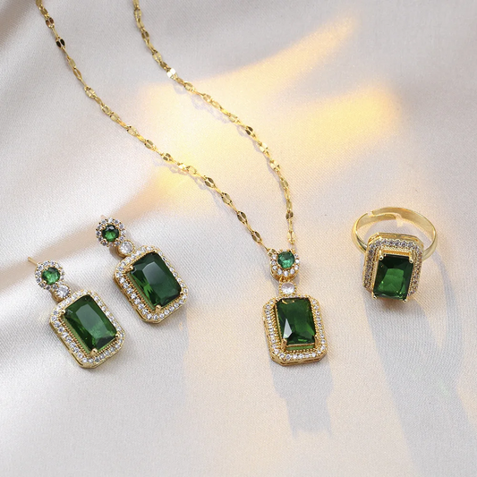 4PCS Sets Exquisite Quadrate Rhinestone Jewelry Set