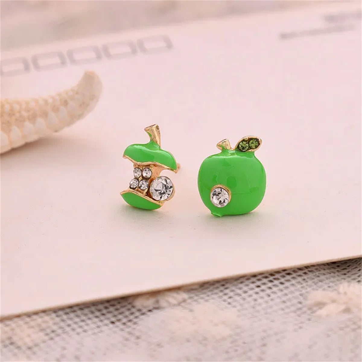 Cute Apples Earrings Women Red Green Asymmetric