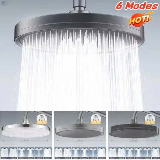 New 230mm Big Panel Showerhead 6 Mode Supercharge Rainfall Shower Head