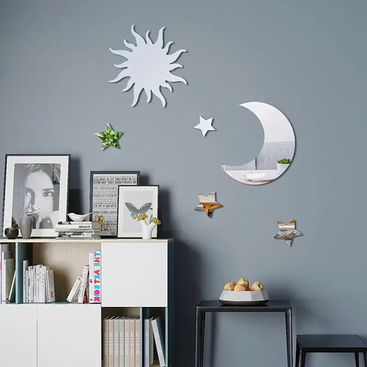 6pcs Star & Moon Combination Mirror Wall Sticker