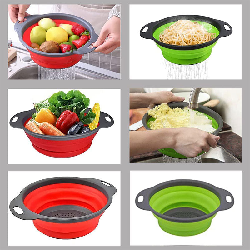 Round Collapsible Colander Silicone Kitchen Fruit Vegetable Washing Basket
