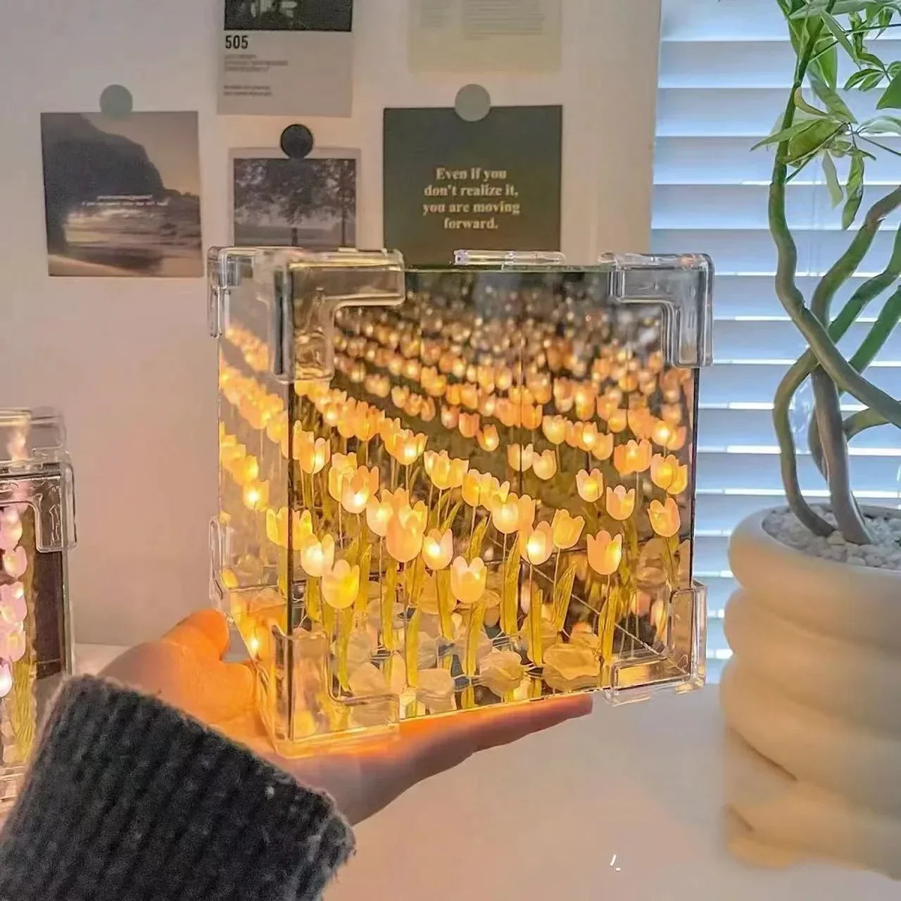 DIY Handmade Tulip Mirror Cube Lamp Simulation Flower