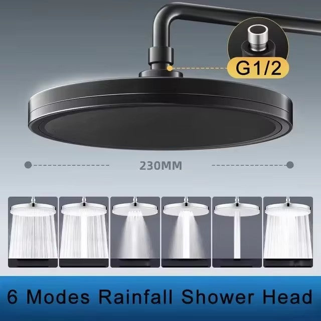 New 230mm Big Panel Showerhead 6 Mode Supercharge Rainfall Shower Head