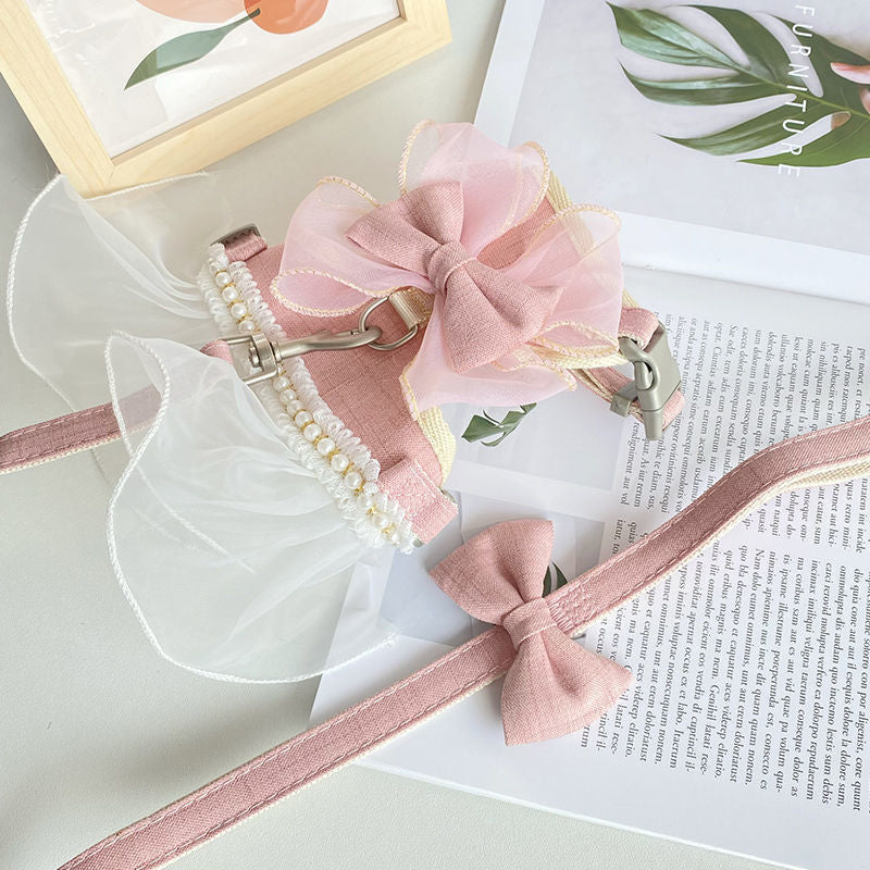 Cute Bowknot Cat Harness Leash Princess Cat Dress Costumes