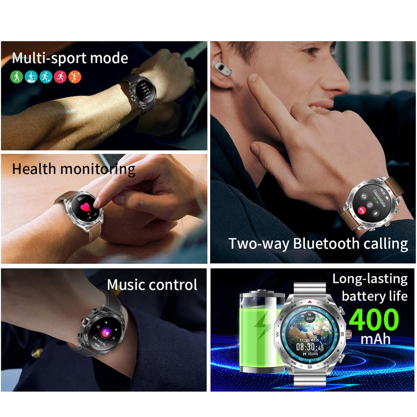 New Smart Watch TWS 2-in-1 Bluetooth Earphones HIFI 9D Sound