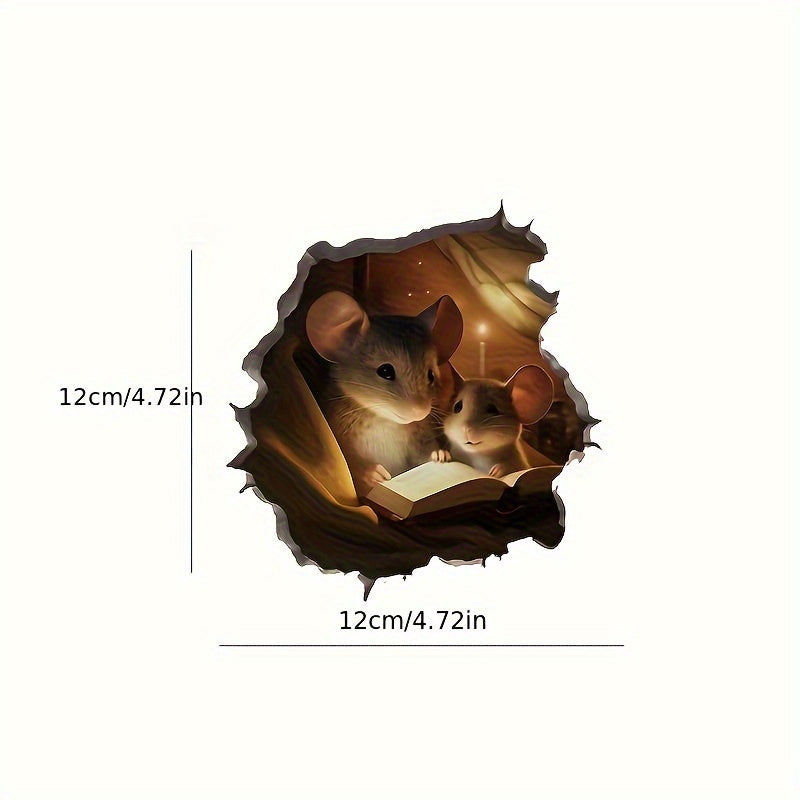 3D Reading Mouse Wall Stickers Cute Cartoon Animal Pattern