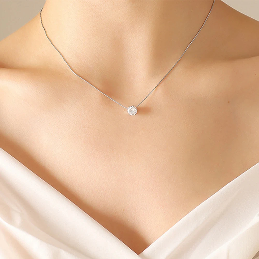 Stainless Steel Shiny Clear Zircon Necklace for Women