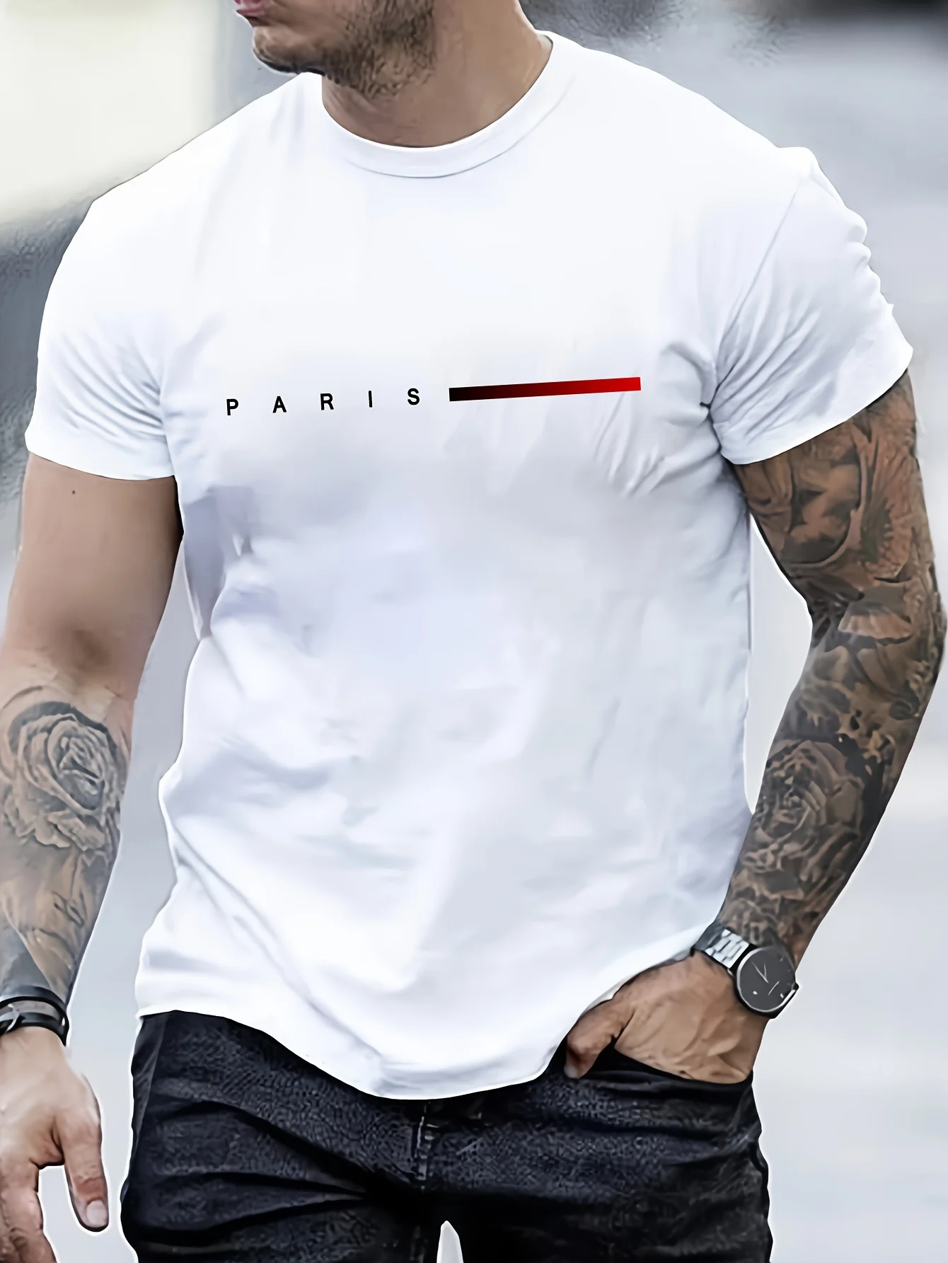 Men's 100% cotton summer loose PARIS Creative Letter