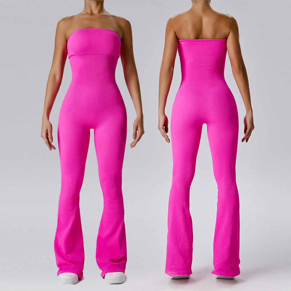 Women's strapless yoga suit seamless wide leg jumpsuit