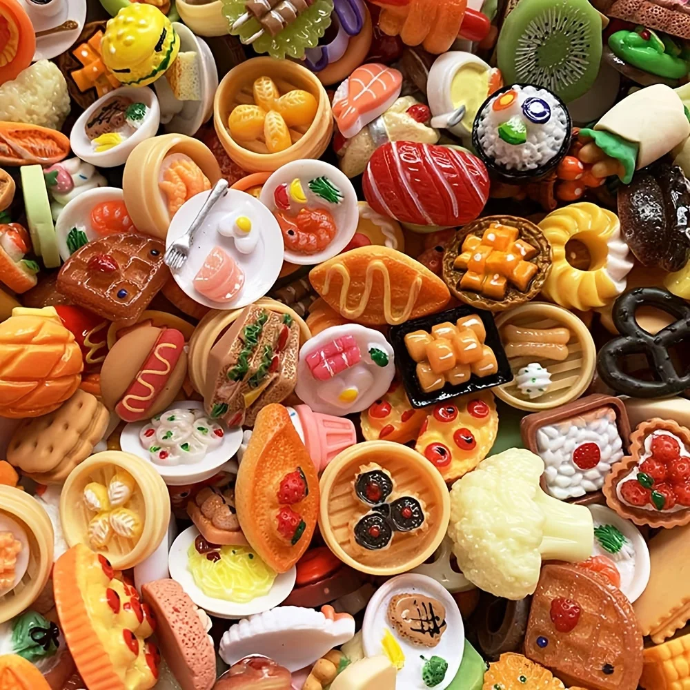 30/60Pcs Mini Food Toys Mixed Style Resin Food Dolls
