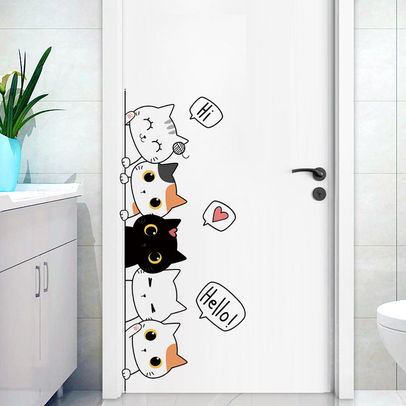 1PC Carton Cute Cat Stickers For Decorating Bedroom Wardrobe Doors