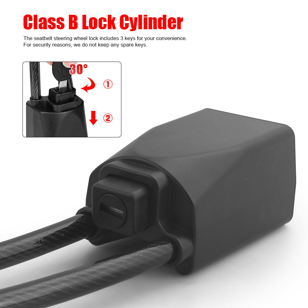 Car Steering Wheel Lock With Seat Belt Socket Steel