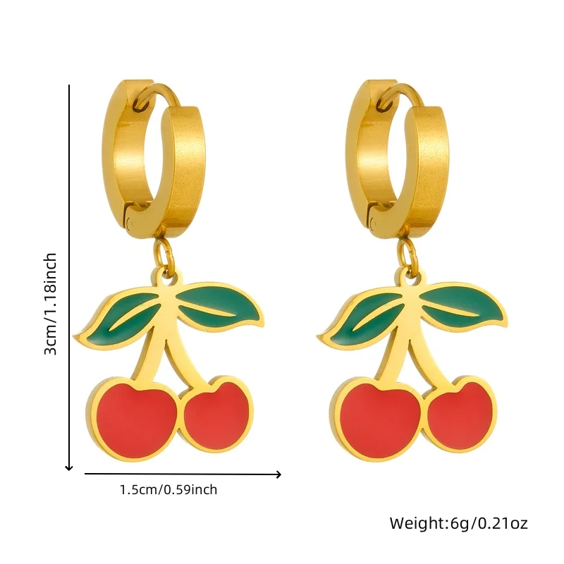 Stainless Steel Red Cherry Fruit Pendant Necklace Earrings Bracelet Set