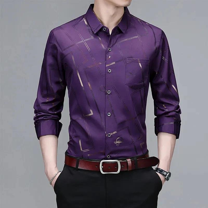 Men's Casual and Fashionable Long Sleeved Printed Shirt