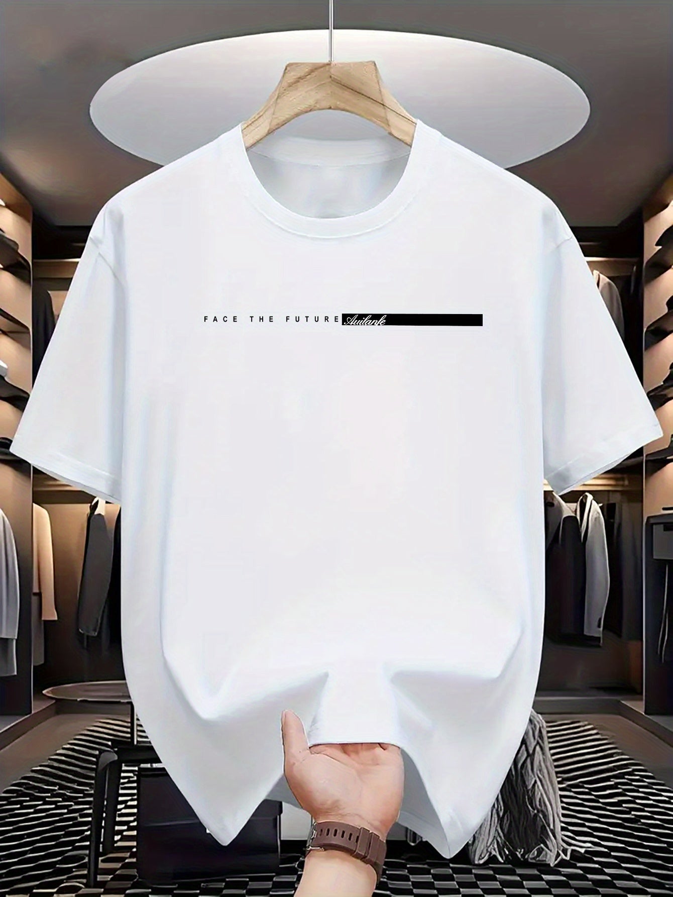 Summer men's 100% cotton casual loose fit large letter print round neck