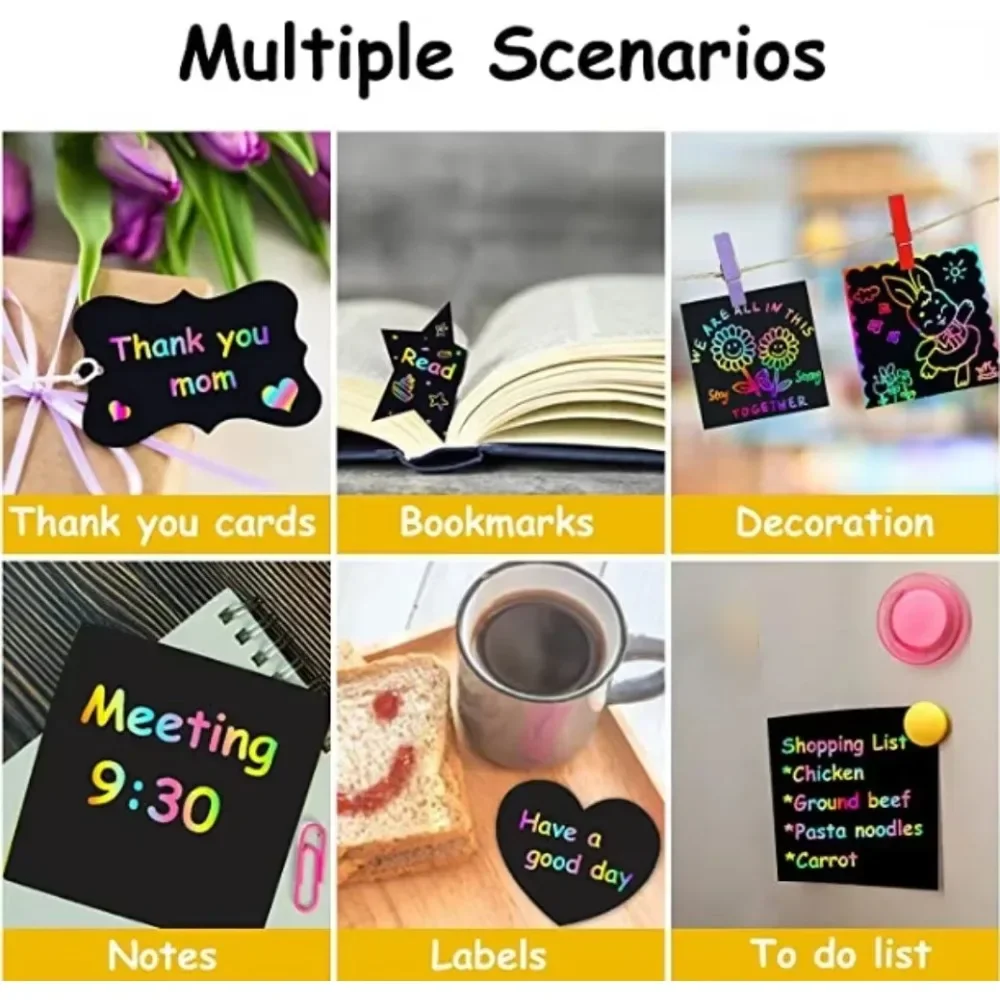 100Pcs Magic Color Rainbow Scratch DIY Toys Mini Notes Paper Pad Cards