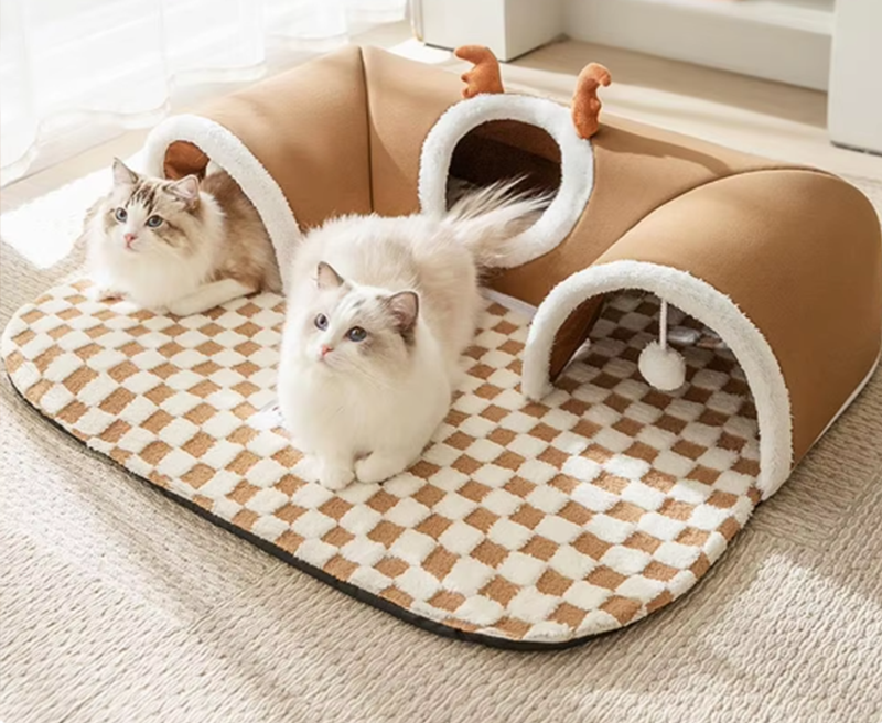 Warm Pet House Cat Tunnel Bed with Peekaboo Plush Ballet