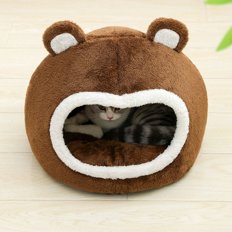 Funny Cat Bed Warm Pet House Soft Long Plush Kitten Lounger Cushion