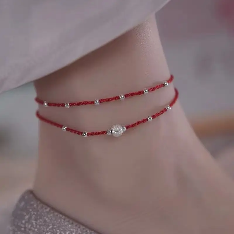 Lucky Silver Color Bead Rope Anklet