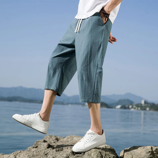 Summer Casual Linen Short Pants New Cotton Straight Mens Lightweight Shorts