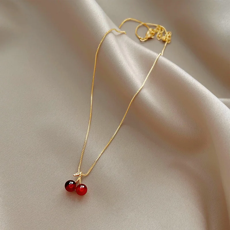Stainless Steel Wine Red Cherry Gold Colour Pendant