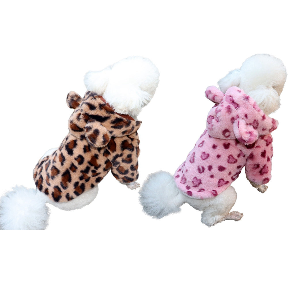 Winter Pet Dog Clothes Warm Fleece Dog Hoodie Leopard Dog Coat