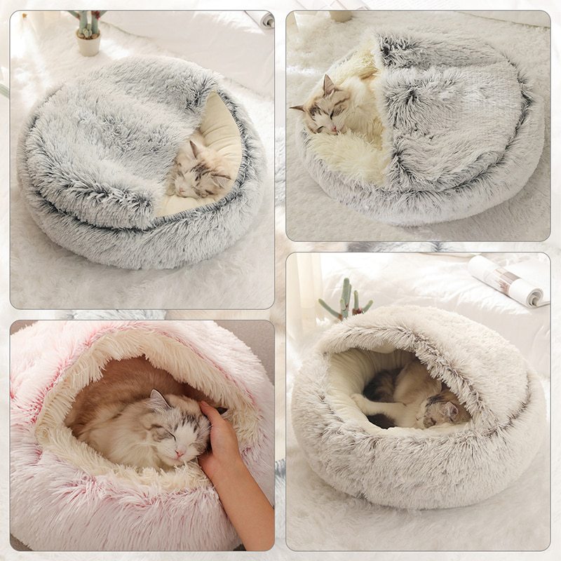 Cat Bed Pet Mattress Warm Soft Plush Pet Bed with Cover Round Cat Dog
