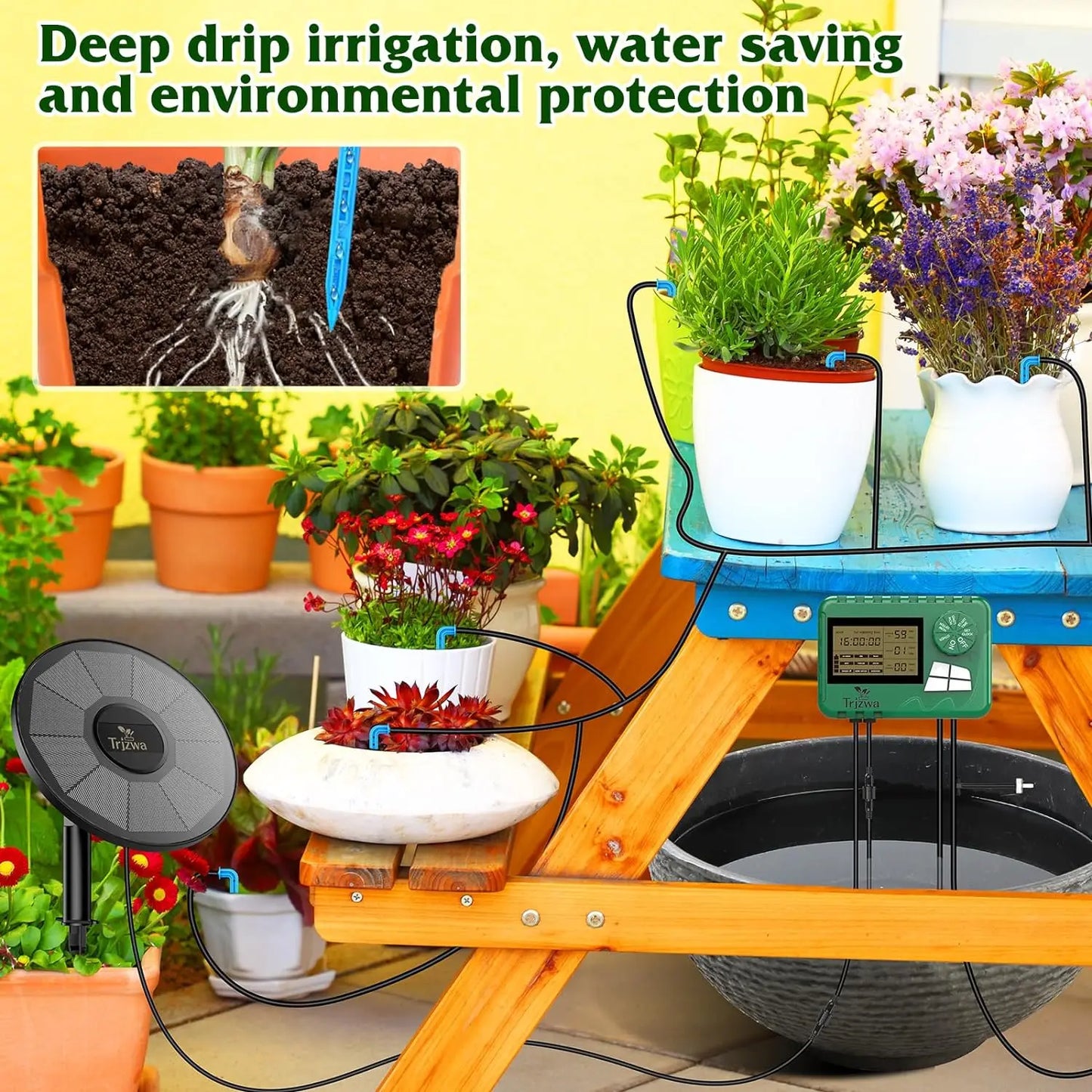 Solar Irrigation System, Latest Garden Plant Drip Irrigation System Kit with Display Screen