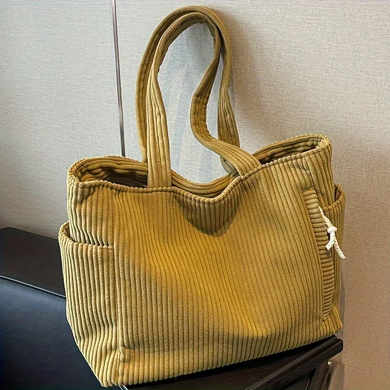 Casual Corduroy Handbag with Zipper