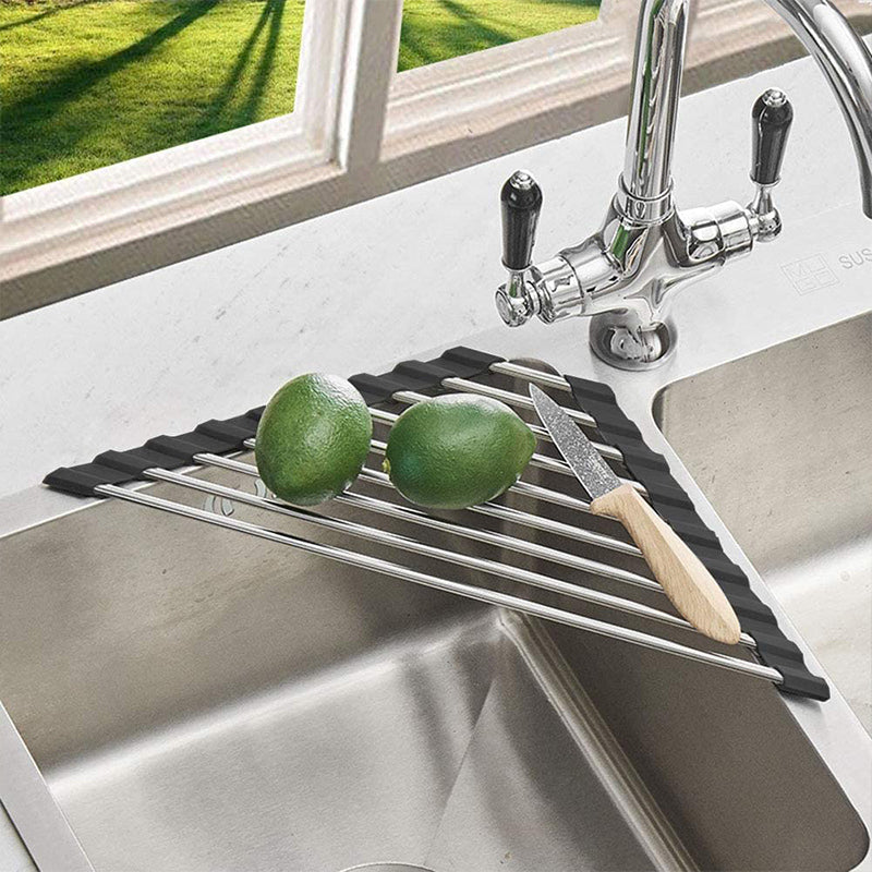 Triangle Roll-Up Dish Drying Rack for Sink Corner