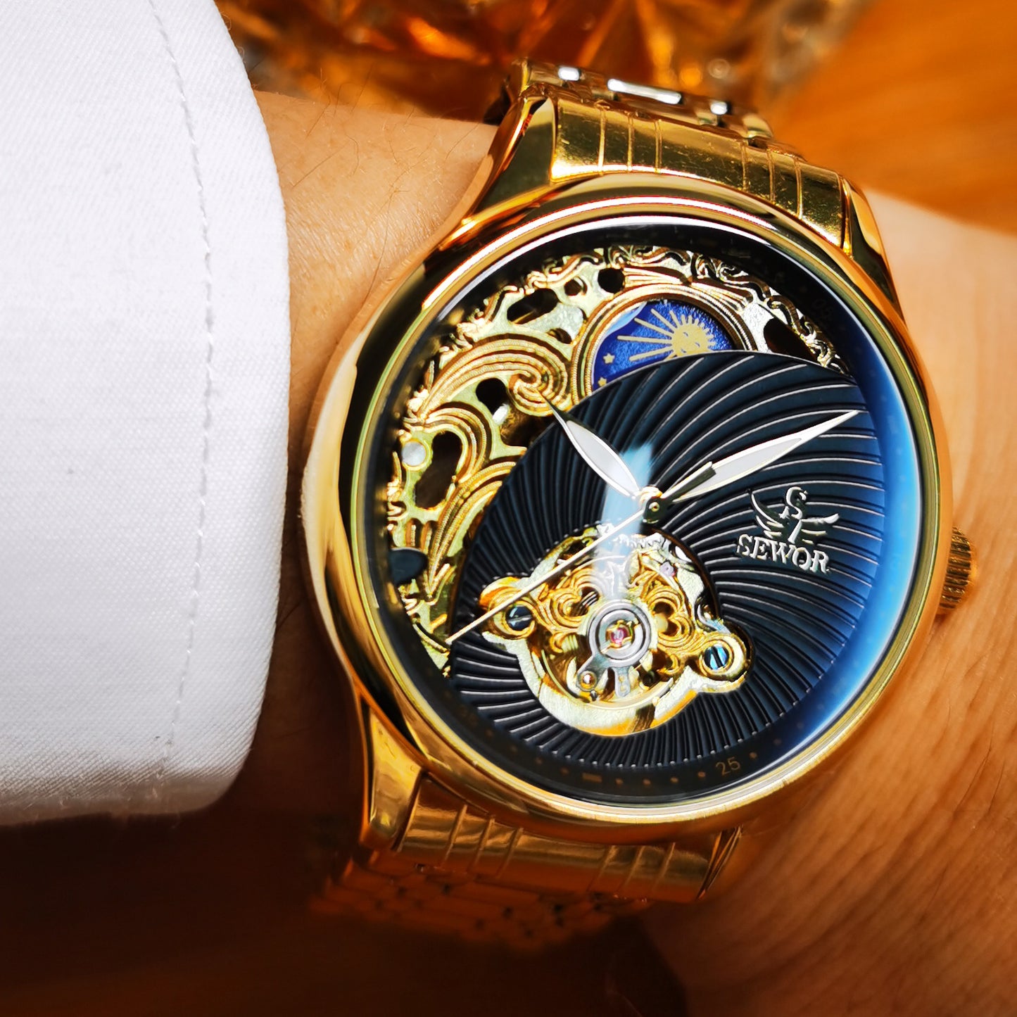 Gold Skeleton Mens Watch Retro