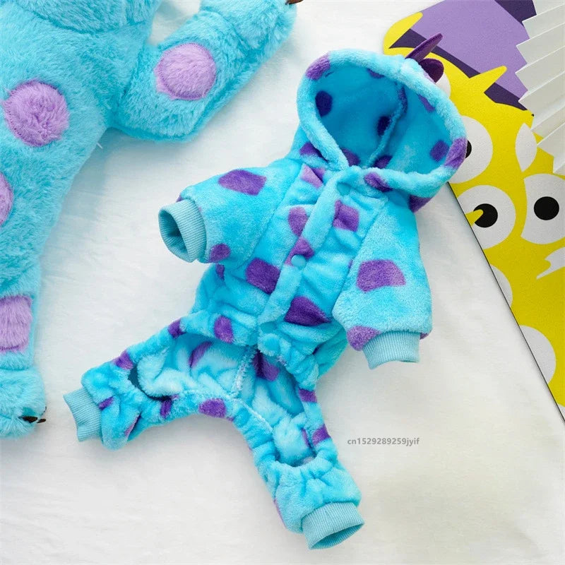 1PC Pet Clothing Dog Cat Autumn and Winter Thickened Warm Blue Dinosaur Hooded