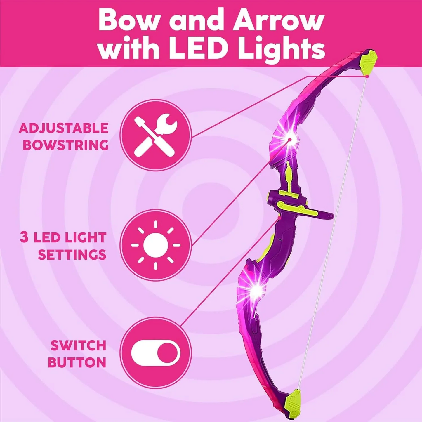Kids Shooting Set Bow and Arrow Set with Flashing Pink LED Lights