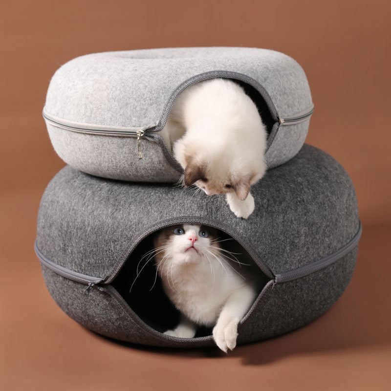 Donut Cat Bed Pet Cat Tunnel Interactive Game Toy Cat Bed
