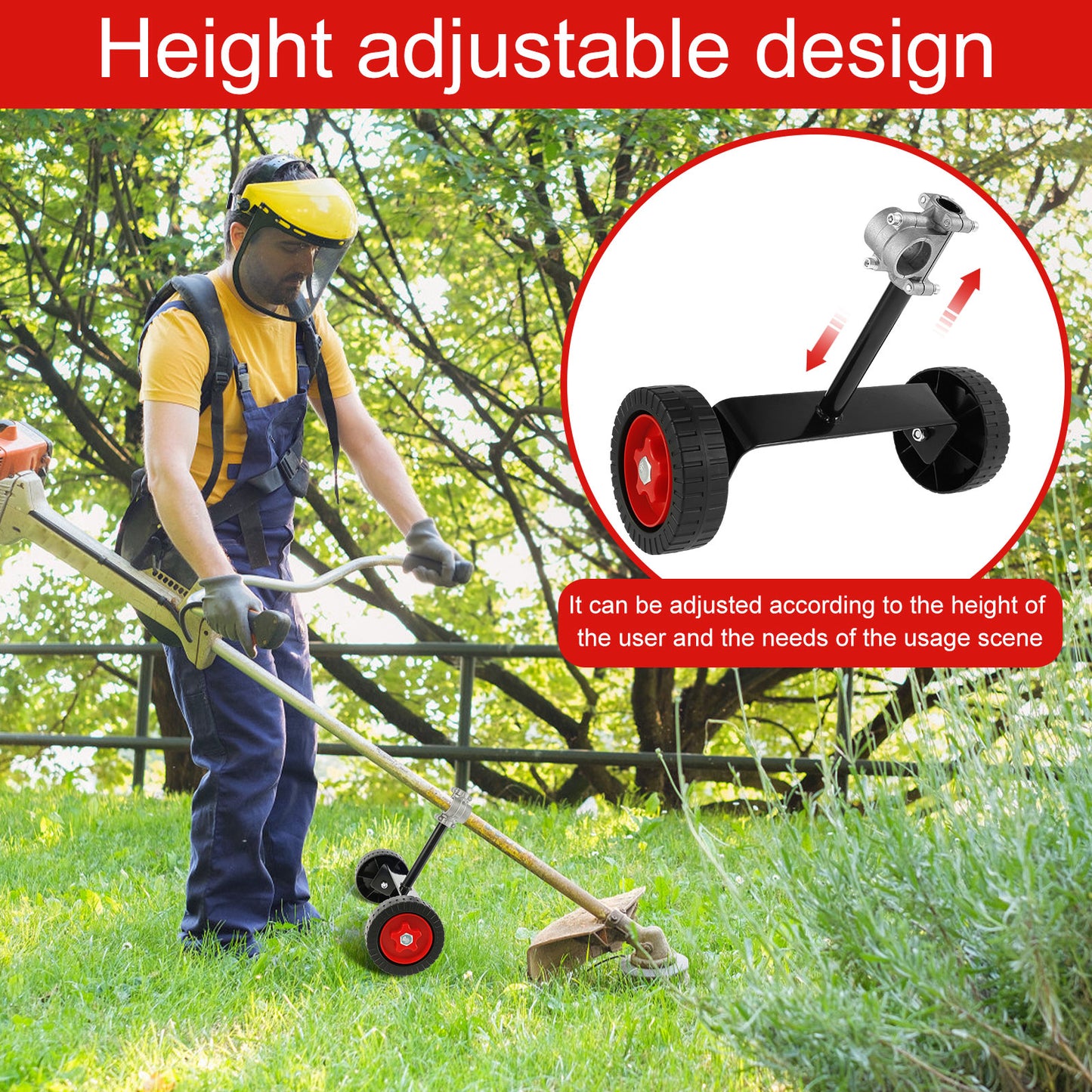 Universal Lawn Mower Support Wheel Adjustable Grass Gasoline Trimmer