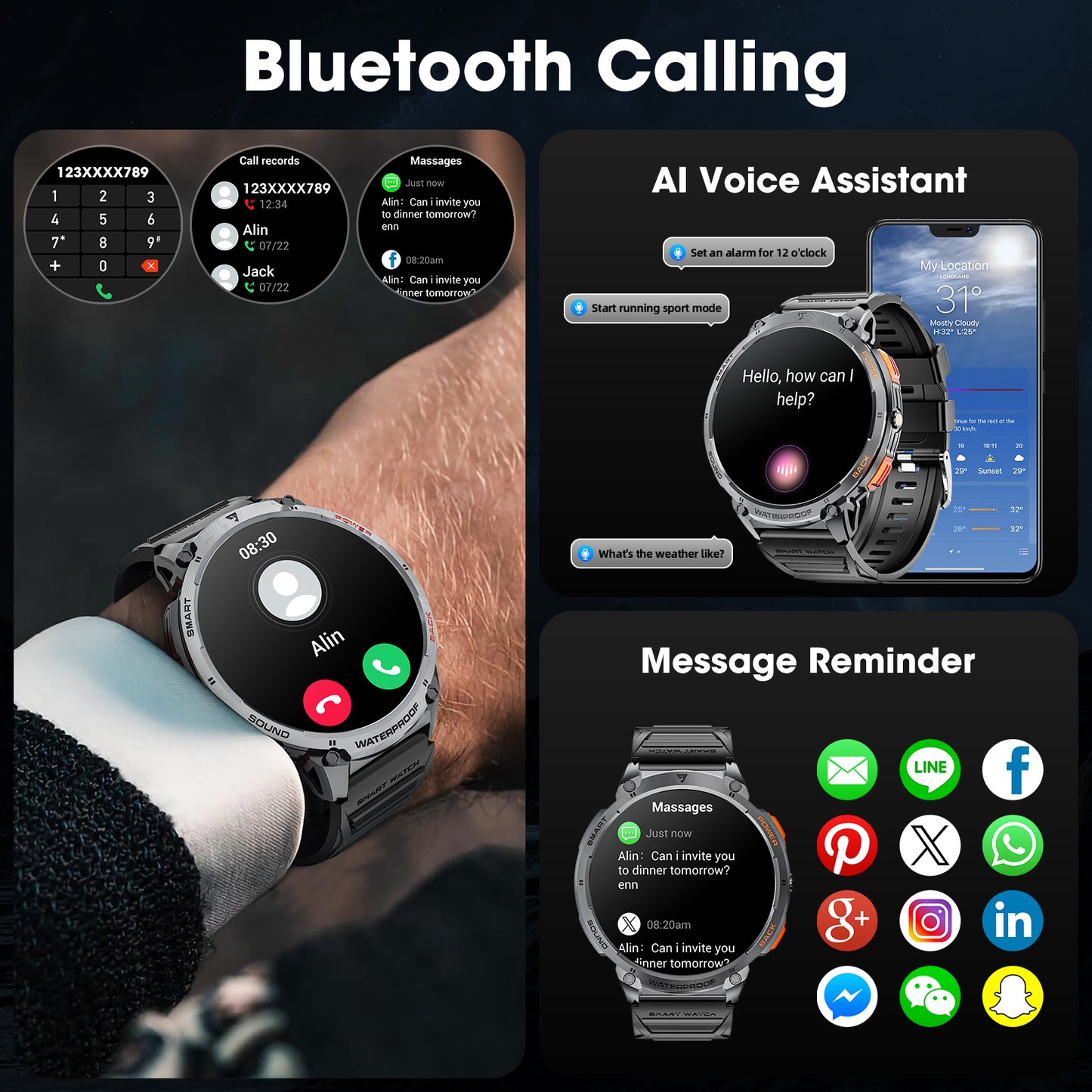 smart watches for men Smartwatch Bluetooth Call 1.85 High-Definition Screen