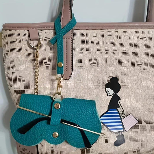 Litchi Embossed Glasses Cover Cute Hanging PU Leather