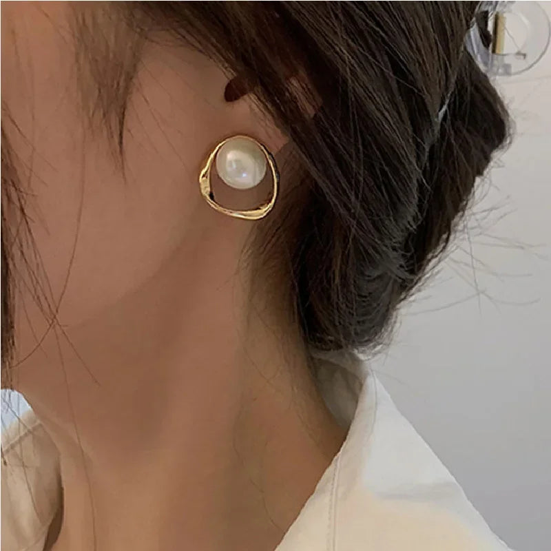 Imitation Pearl Earring for Women Gold Color Round