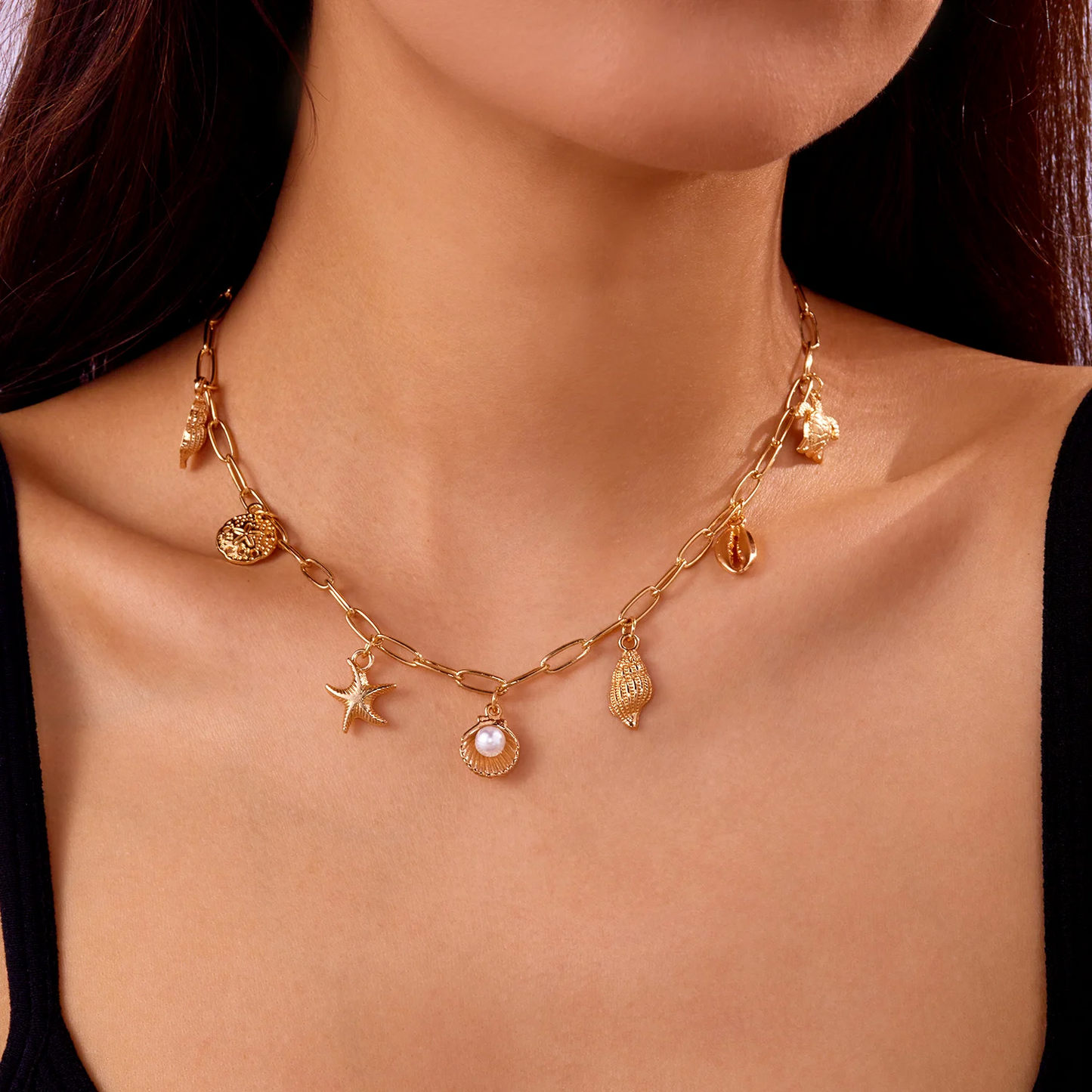 Bohemian Starfish Shell Conch Turtle Pendant Necklace