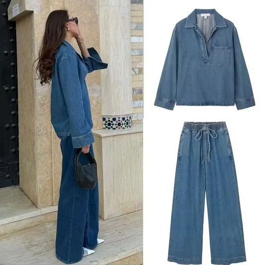 2025 Womens Denim Set with Collared